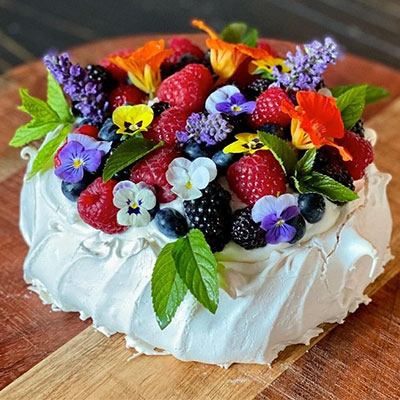 Edible flowers on a cake