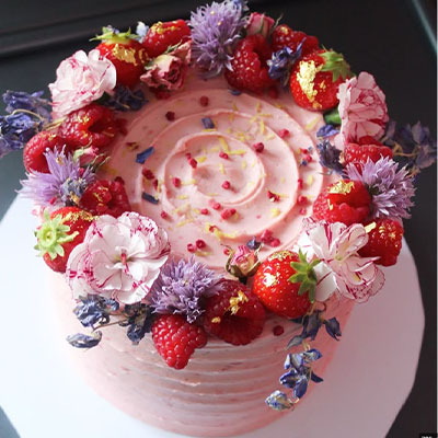 Cake garnished with edible flowers